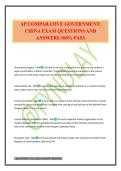AP COMPARATIVE GOVERNMENT&colon; CHINA EXAM QUESTIONS AND ANSWERS 100&percnt; PASS