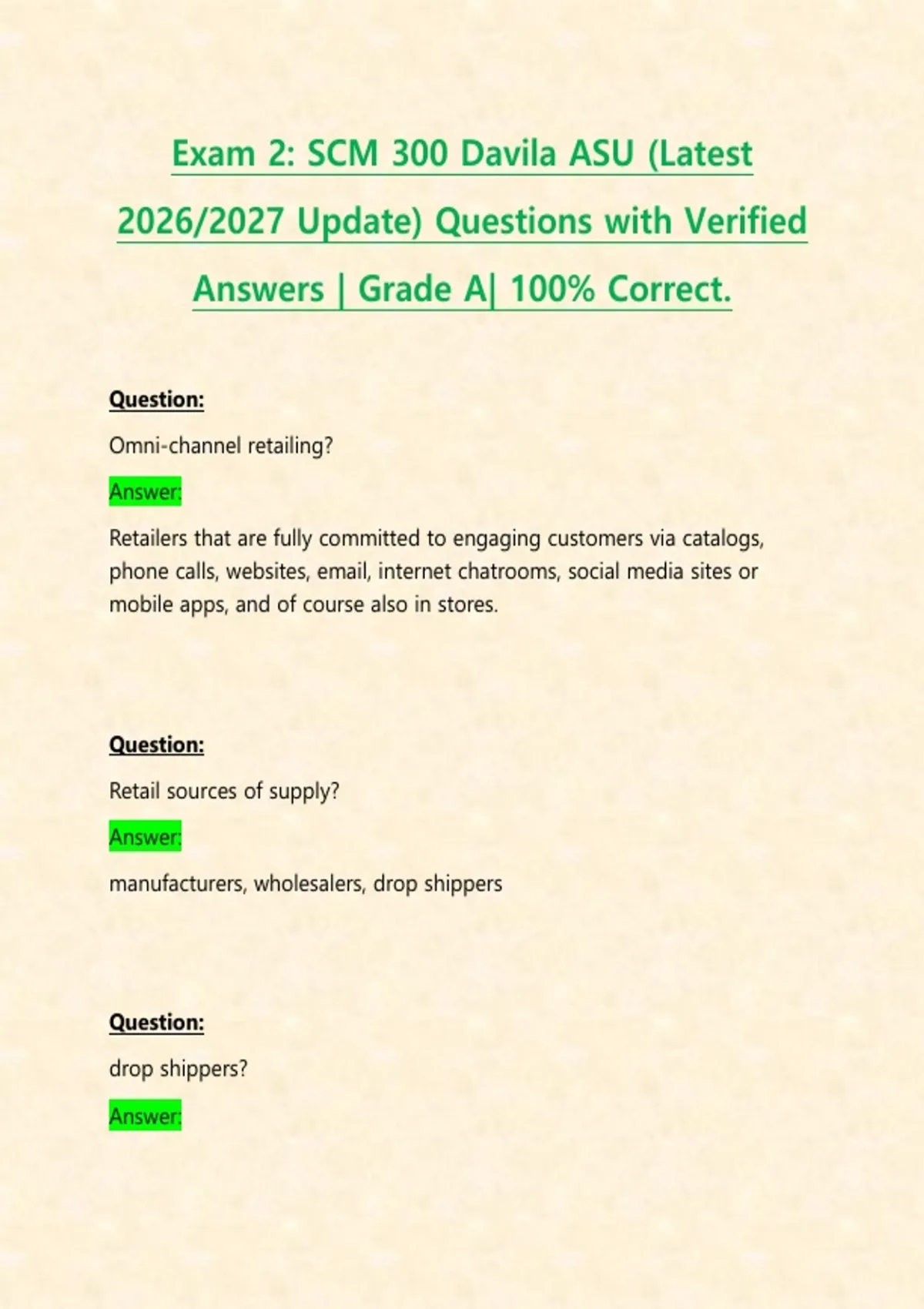 Exam 2: SCM 300 Davila ASU (Latest 2026/2027 Update) Questions with ...