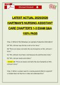 LATEST ACTUAL 2026 HARTMAN'S NURSING ASSISTANT CARE CHAPTER'S 1-3 EXAM Q&A 100&percnt; PASS