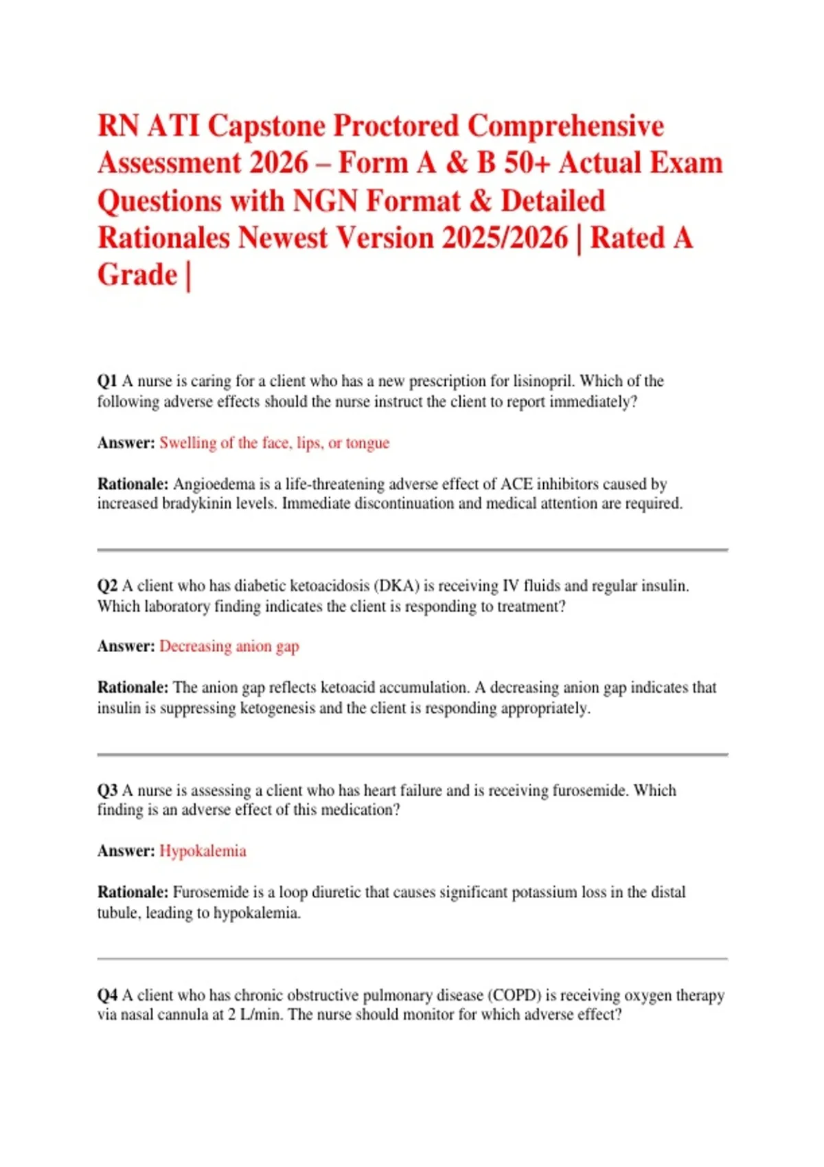 RN ATI Capstone Proctored Comprehensive Assessment 2026 – Form A & B 50 ...