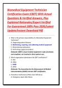 Biomedical Equipment Technician Certification Exam &lpar;CBET&rpar; With Actual Questions & Verified Answers&comma; Plus Explained Rationales&sol;Expert Verified For Guaranteed 100&percnt; Pass 2026&sol;Latest Update&sol;Instant Download Pdf
