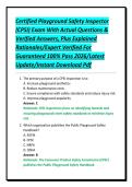 Certified Playground Safety Inspector &lpar;CPSI&rpar; Exam With Actual Questions & Verified Answers&comma; Plus Explained Rationales&sol;Expert Verified For Guaranteed 100&percnt; Pass 2026&sol;Latest Update&sol;Instant Download Pdf