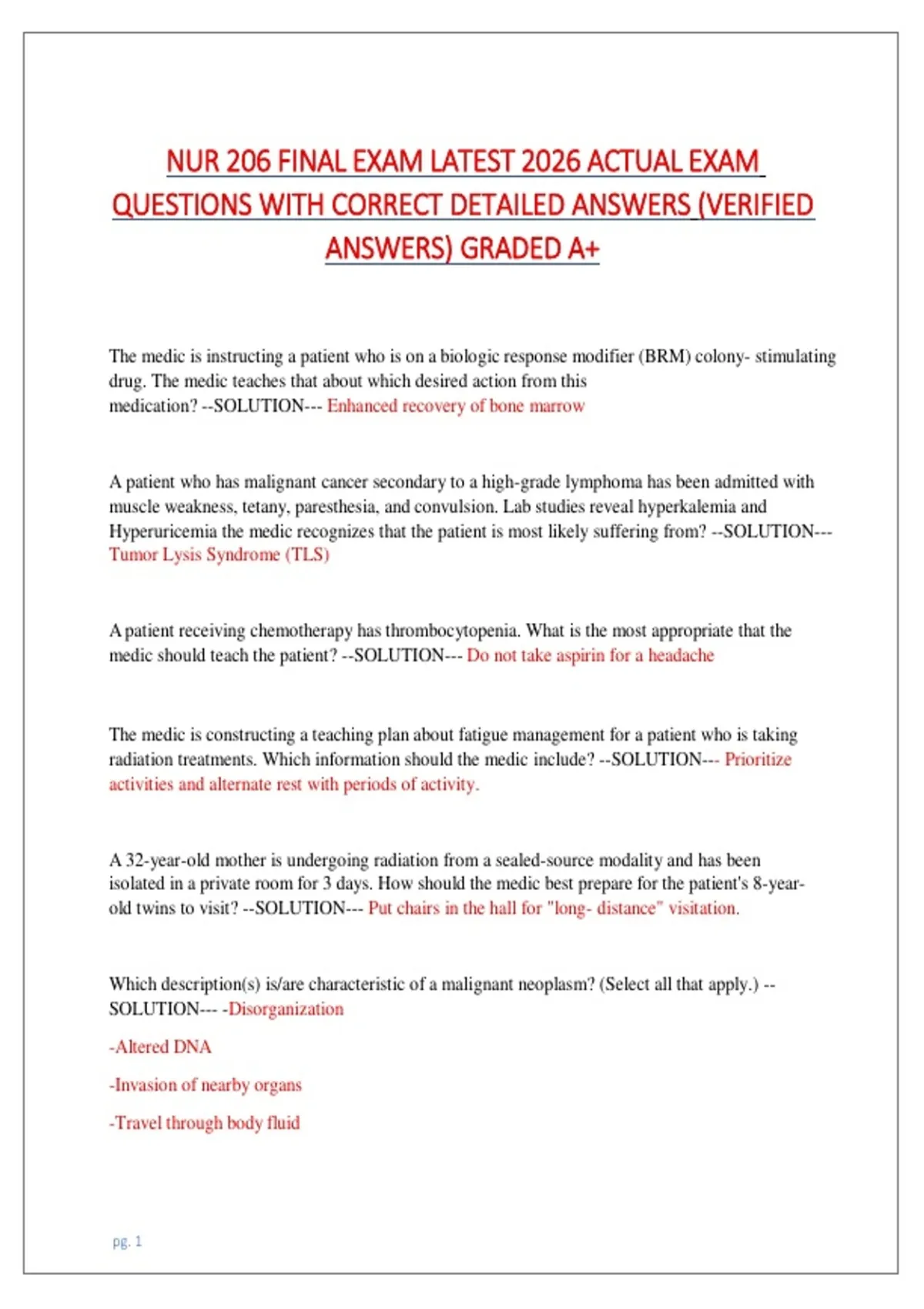 NUR 206 FINAL EXAM LATEST 2026 ACTUAL EXAM QUESTIONS WITH CORRECT ...