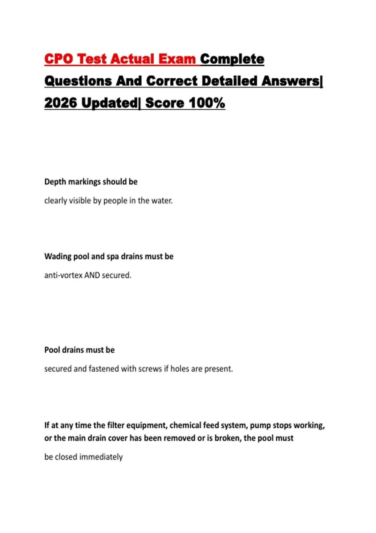 CPO Test Actual Exam Complete Questions And Correct Detailed Answers ...