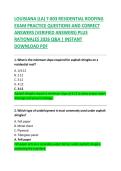 LOUISIANA &lpar;LA&rpar; 7-803 RESIDENTIAL ROOFING  EXAM PRACTICE QUESTIONS AND CORRECT  ANSWERS &lpar;VERIFIED ANSWERS&rpar; PLUS  RATIONALES 2026 Q&A &vert; INSTANT  DOWNLOAD PDF 