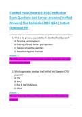 Certified Pool Operator &lpar;CPO&rpar; Certification  Exam Questions And Correct Answers &lpar;Verified  Answers&rpar; Plus Rationales 2026 Q&A &vert; Instant  Download Pdf 