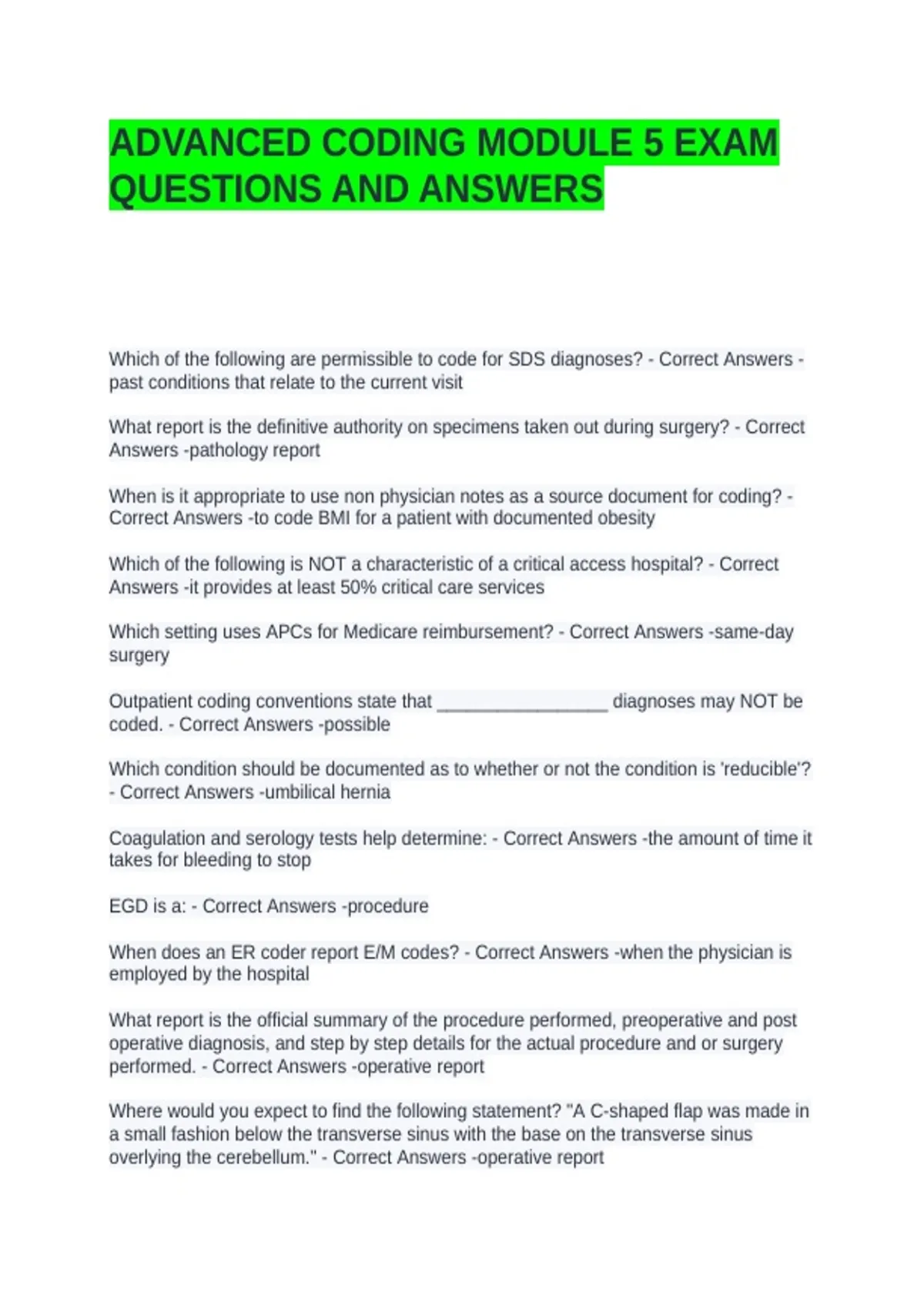 ADVANCED CODING MODULE 5 EXAM QUESTIONS AND ANSWERS - ADVANCE CODING ...