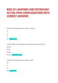 BIOS 251 ANATOMY AND PHYSIOLOGY ACTUAL FINAL EXAM QUESTIONS WITH CORRECT ANSWERS