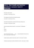 Unit 4 - Test&colon; Health and Nutrition questions n answers rated A&plus; 2025&sol;2026