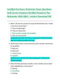 Certified Furniture Technician Exam Questions  And Correct Answers &lpar;Verified Answers&rpar; Plus  Rationales 2026 Q&A &vert; Instant Download Pdf 