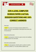 OCR A LEVEL COMPUTER SCIENCE PAPER 2 ACTUAL 2026 QUESTIONS AND 100&percnt; CORRECT ANSWERS