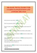 NRA BASIC PISTOL INSTRUCTOR COARSE EXAM QUESTIONS AND ANSWERS 100&percnt; PASS