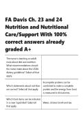 FA Davis Ch&period; 23 and 24 Nutrition and Nutritional CareSupport With 100- correct answers 