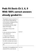 Peds FA Davis Ch 3&comma; 6&comma; 9 With 100- correct answers already graded A&plus;