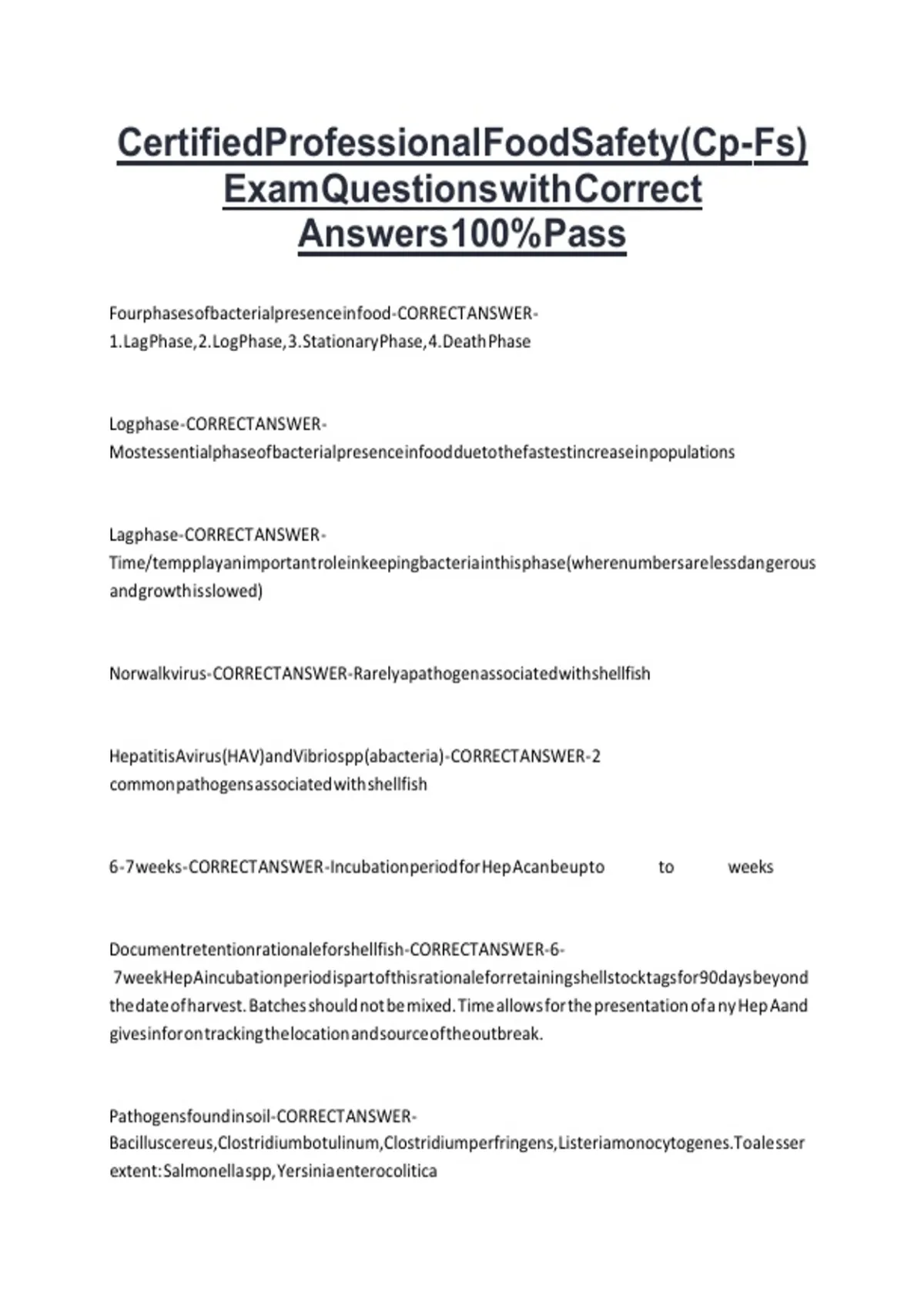 Certified Professional Food Safety (Cp-Fs) Exam Questions with Correct ...