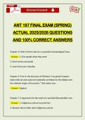 ANT 197 FINAL EXAM &lpar;SPRING&rpar; ACTUAL 2026 QUESTIONS AND 100&percnt; CORRECT ANSWERS