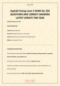 Asphalt Paving Level 1 EXAM ALL 250 QUESTIONS AND CORRECT ANSWERS LATEST UPDATE THIS YEAR