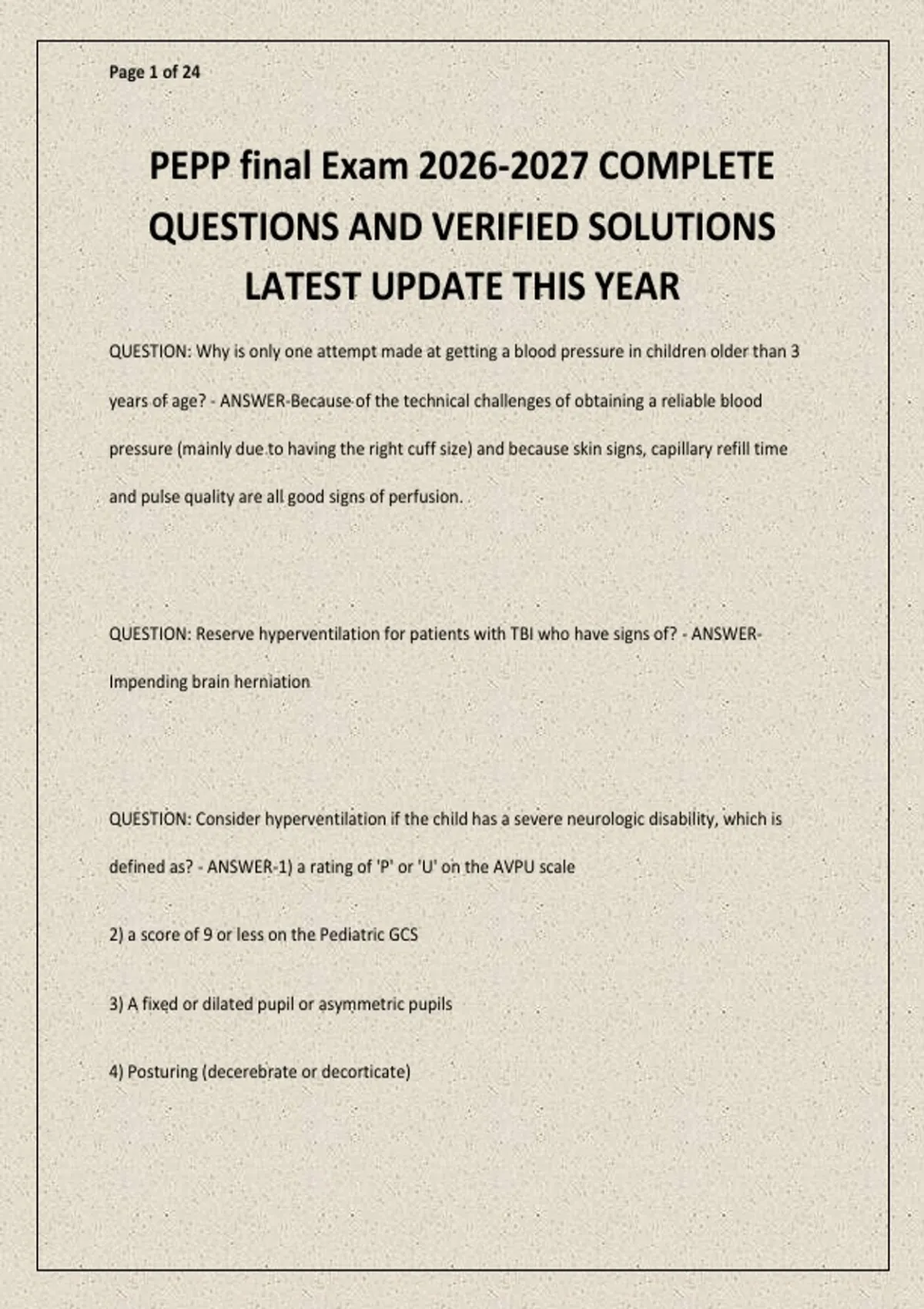 Pepp Course Pdf PEPP final Exam COMPLETE QUESTIONS AND VERIFIED SOLUTIONS LATEST UPDATE ...