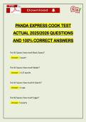 PANDA EXPRESS COOK TEST ACTUAL 2026 QUESTIONS AND 100&percnt; CORRECT ANSWERS