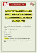 LATEST ACTUAL 2026 NEW MEXICO MANUFACTURED HOMES SALESPERSON PRACTICE EXAM Q&A 100&percnt; PASS