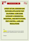 LATEST ACTUAL 2026 QAC PESTICIDE APPLICATOR TEST CALIFORNIA&colon; CORE EXAM&comma; CATEGORY A RESIDENTIAL&comma; INDUSTRIAL&comma; AND INSTITUTIONAL PEST CONTROL&comma; LAWS AND REGULATIONS