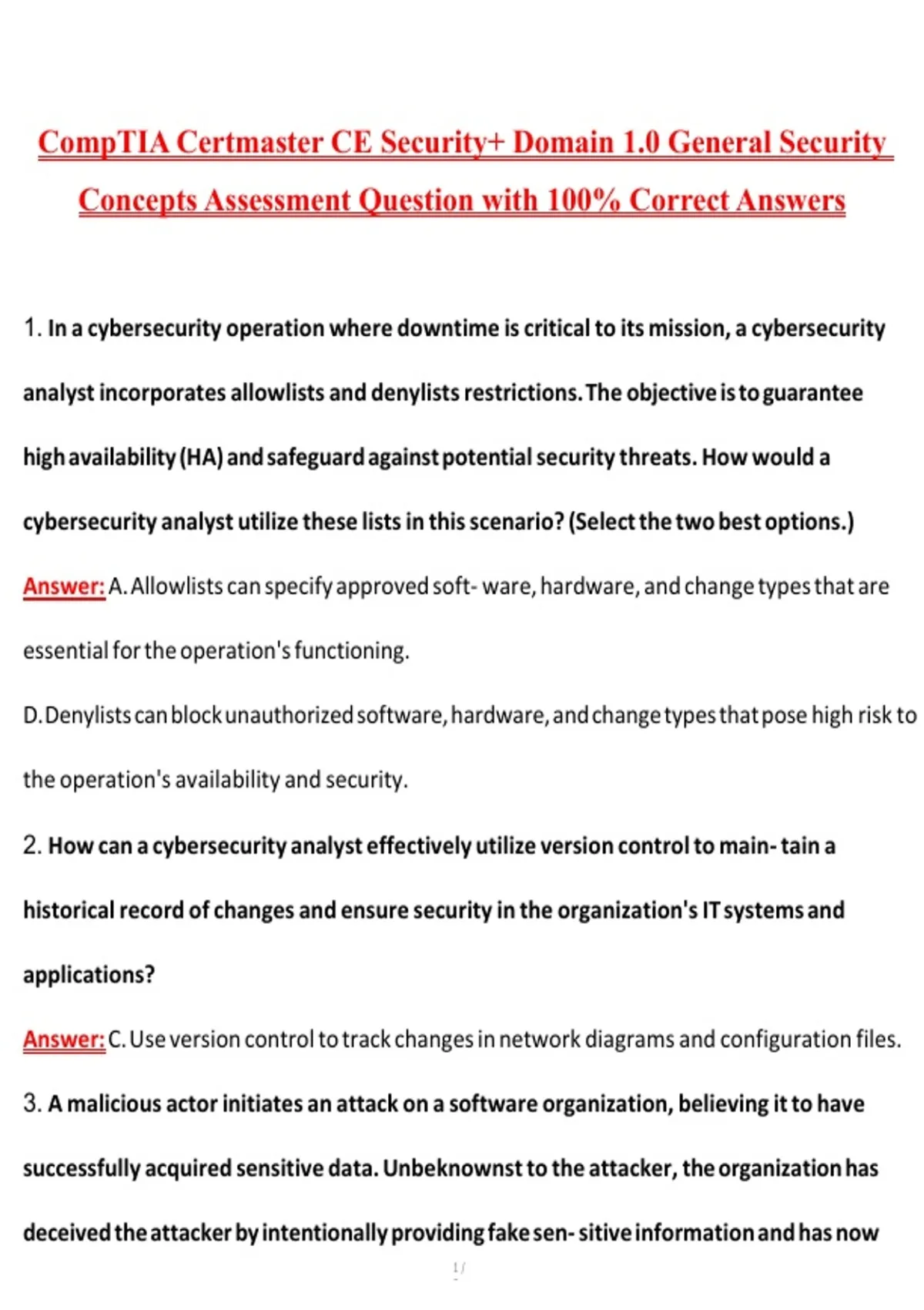 CompTIA Security+ CertMaster CE Practice Questions – Domain 1.0 General ...
