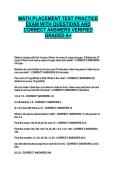 MATH PLACEMENT TEST PRACTICE EXAM WITH QUESTIONS AND CORRECT ANSWERS VERIFIED LATEST UPDATED