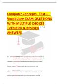 Computer Concepts - Test 1 &ndash;  Vocabulary EXAM QUESTIONS  WITH MULTIPLE CHOICES  &vert;VERIFIED & REVISED  ANSWERS