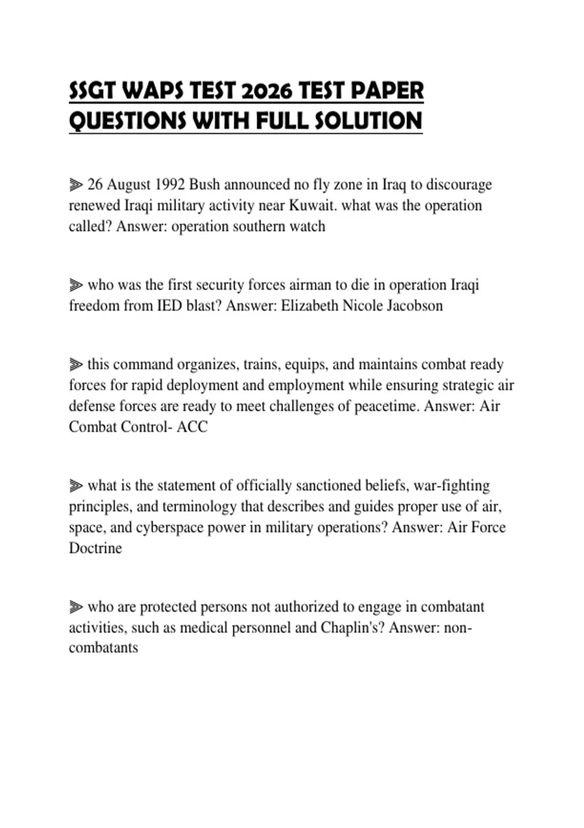 SSGT WAPS TEST 2026 TEST PAPER QUESTIONS WITH FULL SOLUTION - SSGT WAPS ...