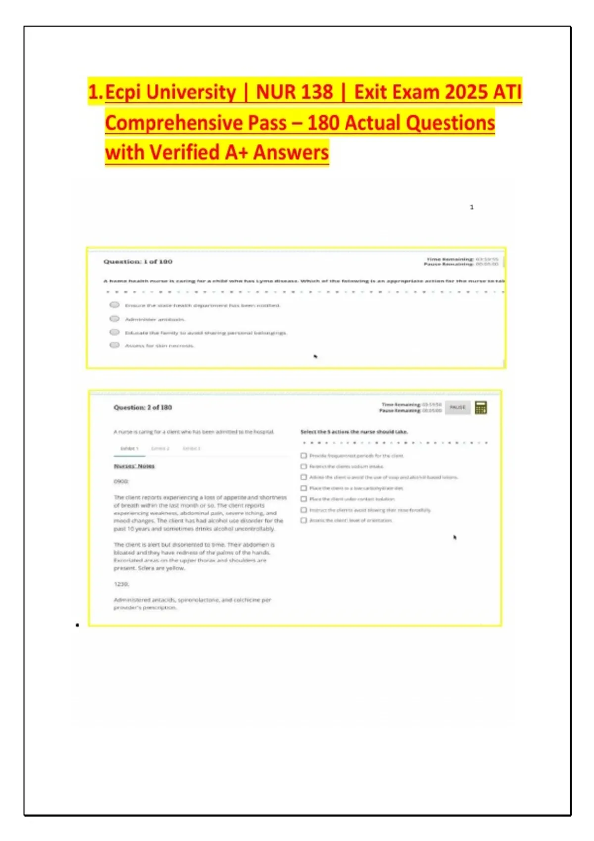 .Ecpi University | NUR 138 | Exit Exam 2025 ATI Comprehensive Pass ...