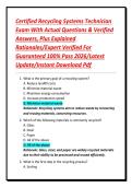 Certified Recycling Systems Technician Exam With Actual Questions & Verified Answers&comma; Plus Explained Rationales&sol;Expert Verified For Guaranteed 100&percnt; Pass 2026&sol;Latest Update&sol;Instant Download Pdf