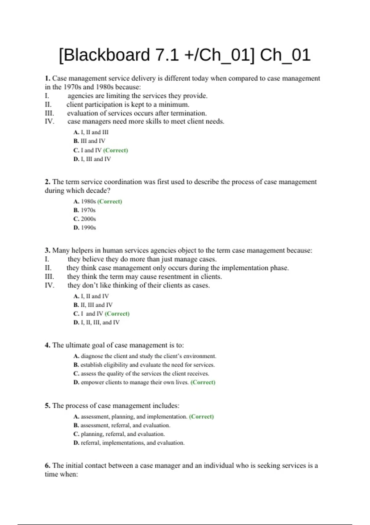 practice test bank questions, final exam : Generalist Case Management A ...