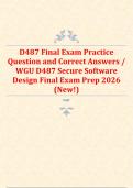 Bundle for D487 Pre-Assessment  and D487 OA Exams Preparation with multiple quizzes and Pre-assessment Questions and Correct Answers&sol; D487 Secure Software Design Pre Assessment Exam Prep 2026 -2027 &lpar;Brand New&excl;&rpar;
