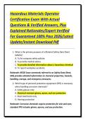 Hazardous Materials Operator Certification Exam With Actual Questions & Verified Answers&comma; Plus Explained Rationales&sol;Expert Verified For Guaranteed 100&percnt; Hazardous Materials Operator Certification Exam With Actual Questions & Verified Answers&comma; Plus Explaine
