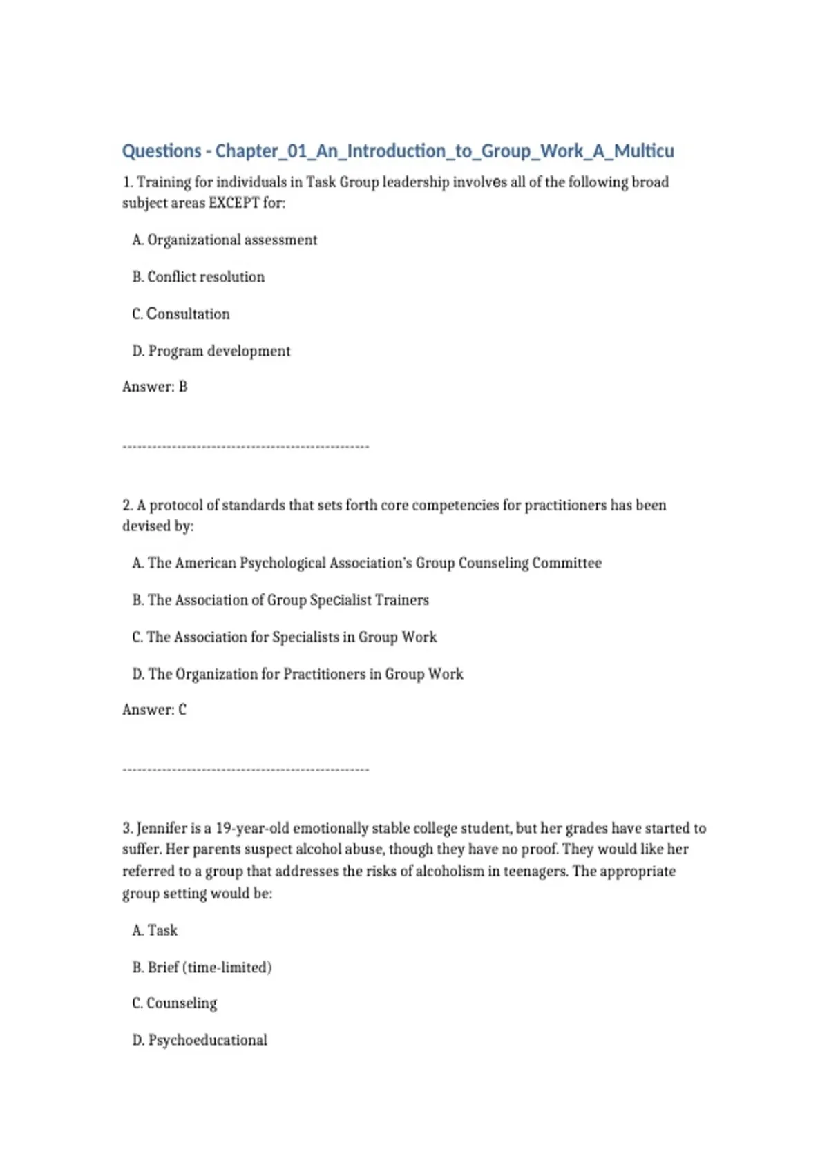 practice test bank questions, final exam : Groups Process and Practice ...