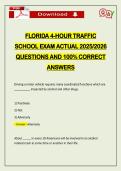 FLORIDA 4-HOUR TRAFFIC SCHOOL EXAM ACTUAL 2026 QUESTIONS AND 100&percnt; CORRECT ANSWERS