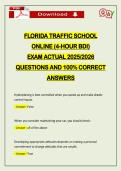 FLORIDA TRAFFIC SCHOOL ONLINE &lpar;4-HOUR BDI&rpar; EXAM ACTUAL 2026 QUESTIONS AND 100&percnt; CORRECT ANSWERS