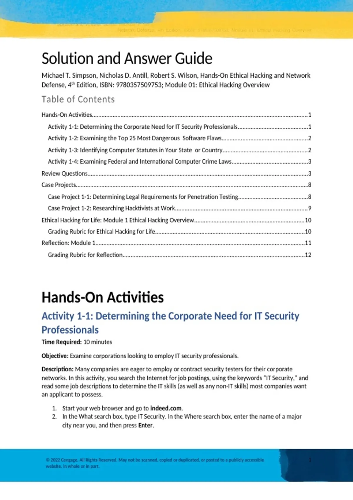 Summary solutions manual, textbook answers: Hands-On Ethical Hacking ...