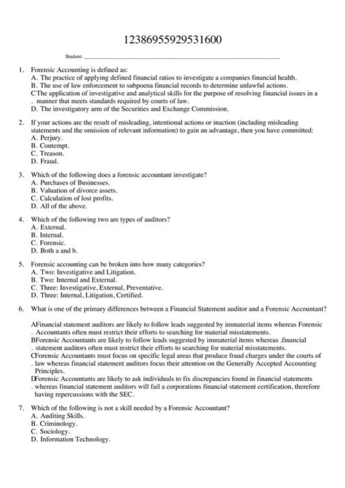 practice test bank questions, final exam : Hopwood-Forensic Accounting ...