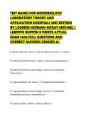 TEST BANKS FOR MICROBIOLOGY LABORATORY THEORY AND APPLICATION ESSENTIALS 2ND EDITION BY LOURDES NORMAN-MCKAY MICHAEL J LEBOFFE BURTON E PIERCE ACTUAL EXAM 2026 FULL QUESTIONS AND CORRECT ANSWERS GRADED A&plus;
