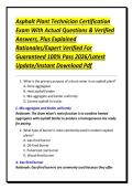 Asphalt Plant Technician Certification Exam With Actual Questions & Verified Answers&comma; Plus Explained Rationales&sol;Expert Verified For Guaranteed 100&percnt; Pass 2026&sol;Latest Update&sol;Instant Download Pdf