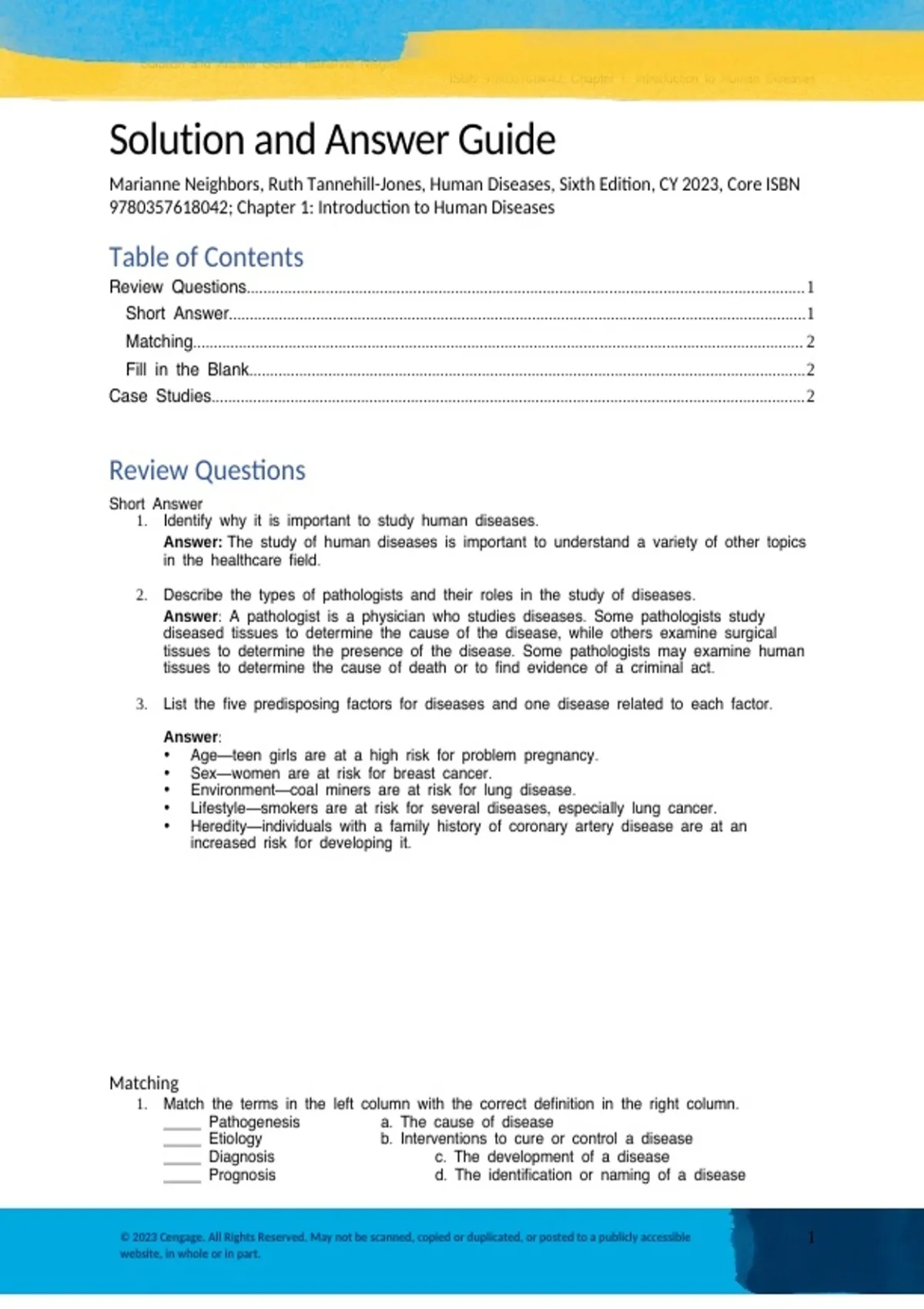 Summary solutions manual, textbook answers: Human Diseases - Neighbors ...
