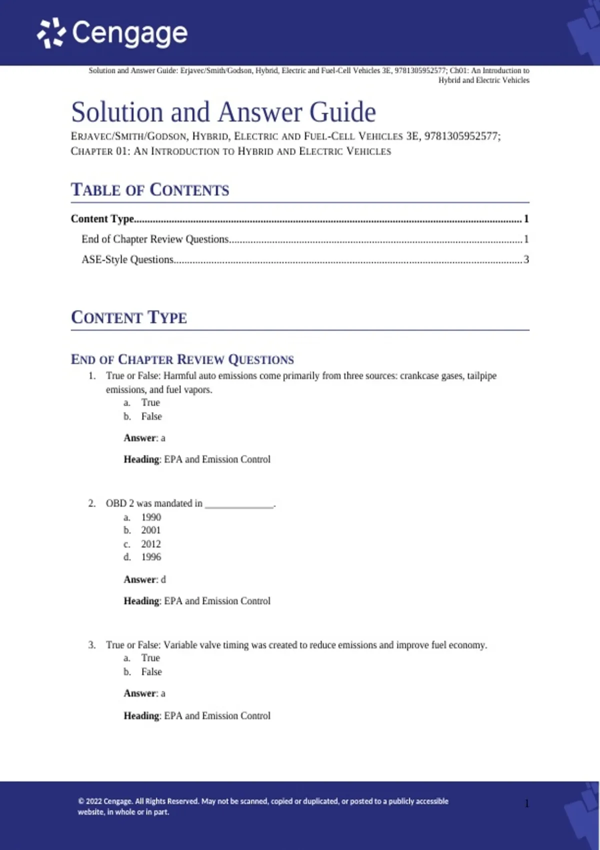 Summary solutions manual, textbook answers: Hybrid - Electric and Fuel ...