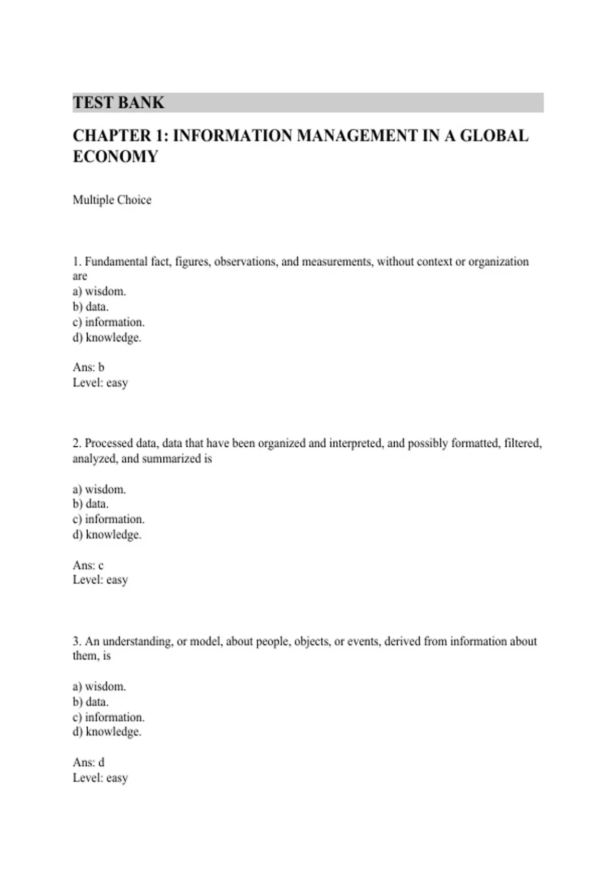 practice test bank questions, final exam : Information Systems A ...