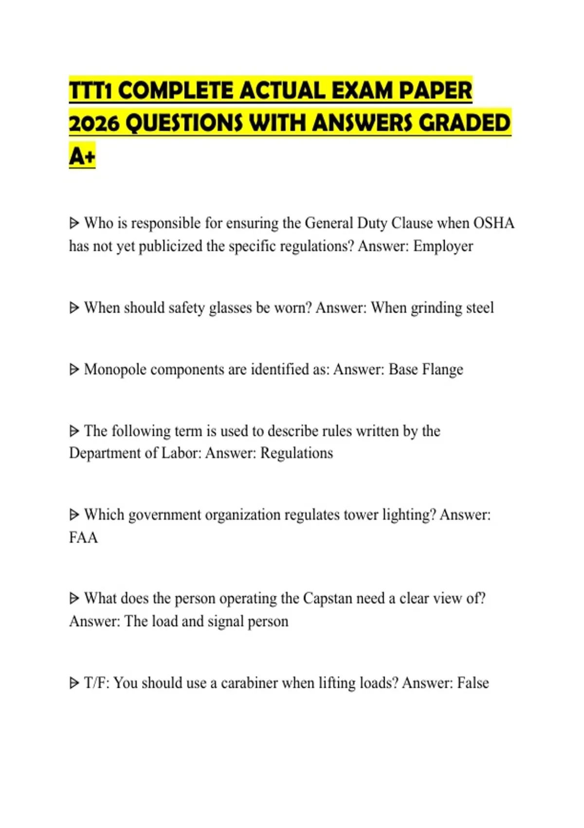 TTT1 COMPLETE ACTUAL EXAM PAPER 2026 QUESTIONS WITH ANSWERS GRADED A+ ...