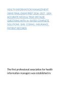 HEALTH INFORMATION MANAGEMENT &lpar;HIM&rpar; FINAL EXAM PREP 2026&ndash;2027  100&plus; ACCURATE MCQS & TRUE OR FALSE QUESTIONS WITH A&plus; RATED COMPLETE SOLUTIONS  EHR&comma; CODING&comma; INSURANCE&comma; PATIENT RECORDS