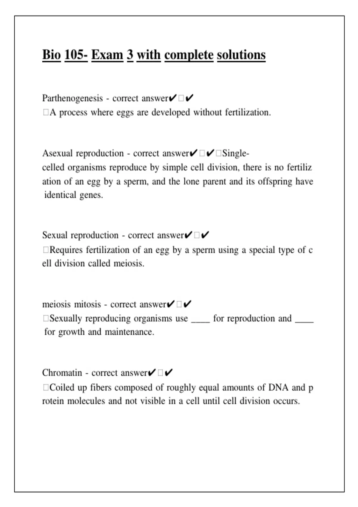 BIO 105 - Exam 3 Questions with Correct Answers Latest Update 2025 ...
