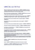 UMKC Bio Lab 108 Final Questions and answers latest update