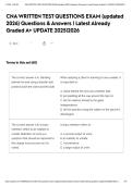 CNA WRITTEN TEST QUESTIONS EXAM &lpar;updated 2026&rpar; Questions & Answers &vert; Latest Already Graded A&plus; UPDATE 2025&vert;2026