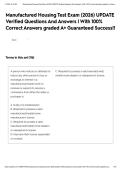 Manufactured Housing Test Exam &lpar;2026&rpar; UPDATE Verified Questions And Answers &vert; With 100&percnt; Correct Answers graded A&plus; Guaranteed Success&excl;&excl;